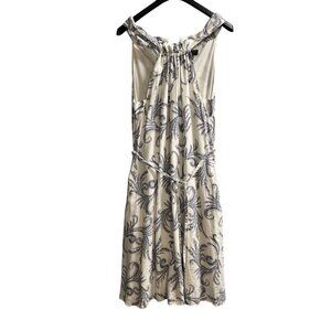 Banana Republic Dress Womens S White Blue Floral‎ Linen Blend Midi Sleeveless